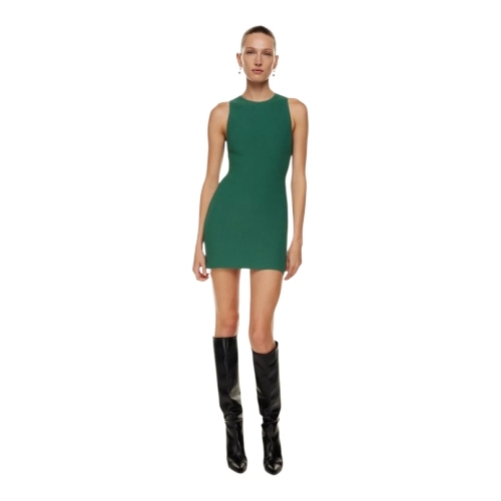 Aritzia Babaton Emerald Mini Dress With Ribbed Texture.